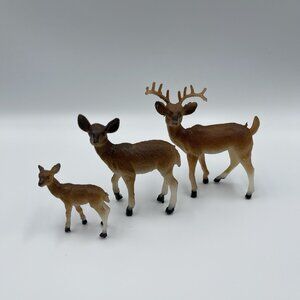 Plastic Deer Family Figurines Set 3 Collectible Vintage Hong Kong